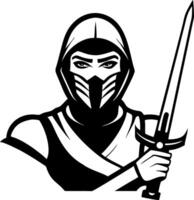 Fierce Female Ninja Warrior Portrait with Sword in Bold Style for Graphic Designs vector