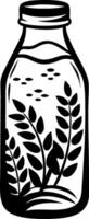 Decorative Glass Bottle with Leafy Plant Design for Eco-Friendly Products and Crafts vector