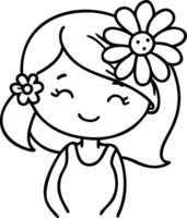 Cute Happy Girl with Flowers Smiling Character Design for Coloring Pages and Crafts vector