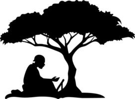 Silhouette of a Person Meditating Under a Tree Perfect for Yoga Art Prints and Meditation Designs vector
