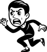 Frightened Man Running with Expression of Fear in Bold Black and White Style for Graphic Design vector