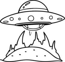 UFO Spaceship Abduction Scene with Flames Ideal for Coloring Books and Tattoo Designs vector
