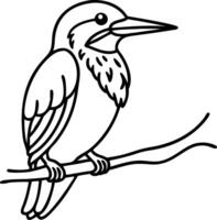 Detailed Outline of a Kingfisher Sitting on a Branch Perfect for Tattoo Design or Coloring Pages vector