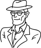 Classic Portrait of a Distinguished Man in Hat and Glasses Ideal for Tattoo and Coloring Designs vector