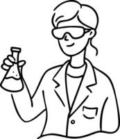 Scientist Holding Flask in Lab Coat Line Art Drawing for Education and Science Projects vector