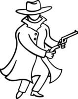Cowboy Silhouette with Gun in Action Stylish Line Art for Tattoos and Graphic Design vector