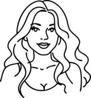 Stylized Portrait of a Beautiful Woman with Long Wavy Hair Ideal for Tattoo and Coloring Designs vector