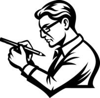Creative Illustrator Concentrating on Drawing with Pen in Hand for Art Projects vector