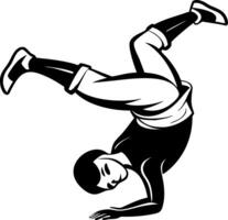 Dynamic Breakdancer Performing Acrobatic Move in Stylish Black and White Illustration vector