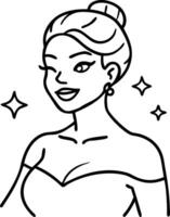 Elegant Winking Woman in Formal Dress Sparkling with Joyful Expression Ideal for Coloring Pages vector