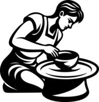 Potter Creating Ceramic Bowl on Wheel Art Vintage Style Illustration vector