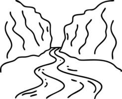 Stylized River Flowing Through Mountain Valley Minimalist Line Art for Modern Decor vector