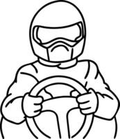 Motorsport Driver in Racing Suit Controlling Steering Wheel Graphic Outline Design vector