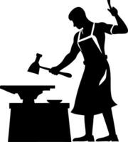 Blacksmith Hammering Metal at Anvil Silhouette Craftsmanship and Artisan Art vector