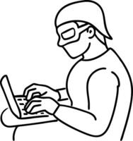 Focused Man Working on Laptop with Headphones Ideal for Tech Blogs and Digital Media vector