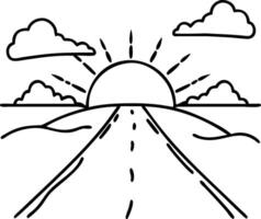 Sunrise Over a Highway Road with Clouds Illustration for Tattoo or Coloring Design vector
