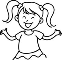 Cheerful Girl with Pigtails Expressing Joy Perfect for Coloring Books and Creative Projects vector