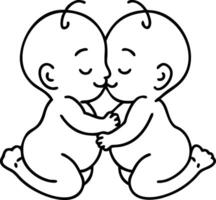 Adorable Twin Babies Kissing Illustration Ideal for Baby Shower Invitations and Decor vector