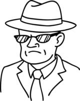 Vintage Detective Character in Suit and Hat with Sunglasses Outline Design for Illustrations vector