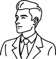 Stylized Line Art Portrait of a Confident Businessman in a Suit Suitable for Coloring Books vector