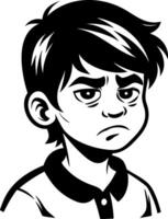 Angry Boy Character with Short Hair in Black and White Style for Graphic Design Projects vector