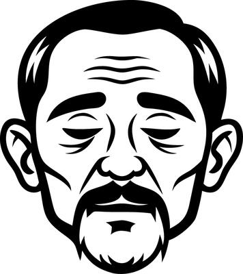 Meditative Asian Man Face Art for Tattoo Designs and Relaxation Themes