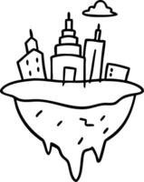 Floating Cityscape with Skyscrapers and Clouds Ideal for Creative Projects and Tattoos vector