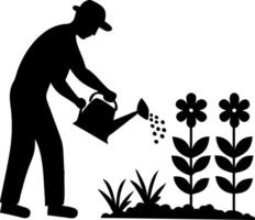 Gardener Watering Plants with Watering Can in Nature Illustration for Gardening Themes vector