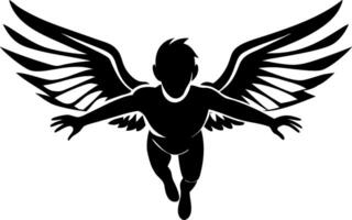 Dynamic Winged Figure in Flight with Expressive Wings for Tattoo and Art Design vector