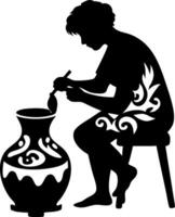 Silhouette of a Young Potter Creating Beautiful Ceramic Pottery Art at Home vector