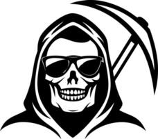 Menacing Skull Figure with Sunglasses and Scythe for Edgy Graphic Design Projects vector
