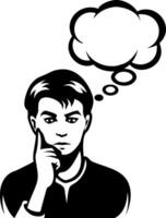 Thoughtful Young Man with Thinking Bubble Graphic Ideal for Creativity and Inspiration Themes vector