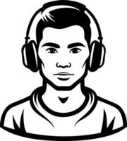 Stylized Portrait of a Young Man with Headphones Suitable for Gaming and Streaming Graphics vector