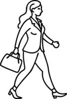 Businesswoman Walking with Briefcase in Professional Attire Perfect for Coloring and Design vector