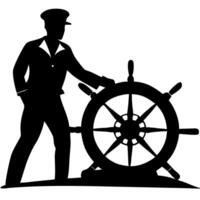 Silhouette of a Captain Steering a Ships Wheel Nautical Maritime Design for Tattoos and Art vector
