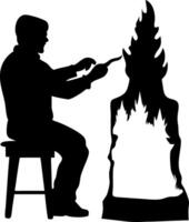 Wood Carver Sculpting Fire Inspired Shape in Silhouette for Crafts and Design Projects vector