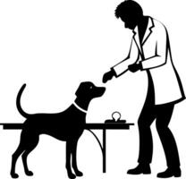 Veterinarian Examining Dog Silhouette with Treatment Table and Feeding Bowl Design vector