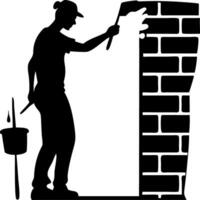 Silhouette of Painter Applying Paint to Brick Wall for Home Renovation or Mural Projects vector