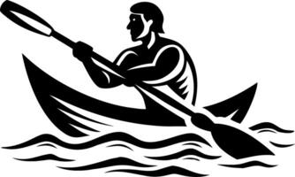 Strong Man Rowing in Boat with Oar on Waves Design for Sports and Fitness Graphics vector
