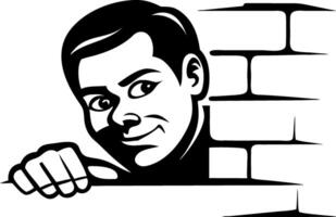 Mischievous Man Peering Through Brick Wall for Creative Design Inspiration vector