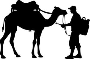 Camel Handler Silhouette with Pack Animal Deep Desert Scene Perfect for Tattoo Design and Crafts vector