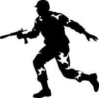 Dynamic Soldier Running with Rifle Silhouette for Military Themed Designs vector