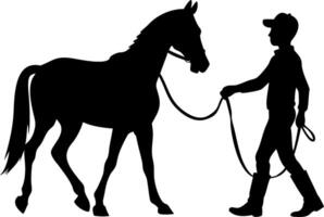 Silhouette of a Person Leading a Horse in Motion Ideal for Illustrations and Designs vector