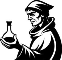 Sorcerer Holding Potion Bottle Mysterious Character Design for Illustrations and Tattoos vector