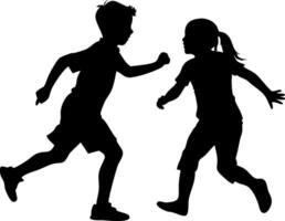 Playful Children Silhouettes Running Together Dynamic Motion Energy Fun Activity vector