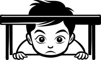 Curious Boy Peeking from Under Table Cartoon Illustration for Childrens Book and Design vector