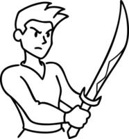 Dynamic Warrior Character Holding Sword Ready for Battle Illustration for Games and Designs vector