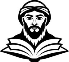 Wise Scholar with Open Book Portrait for Educational Themes and Cultural Illustrations vector