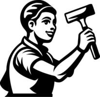Cheerful Young Painter Holding Paint Roller Engaged in Painting Project vector