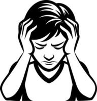 Sad Boy Expressing Pain and Frustration with Hands on Head for Emotional Illustration vector